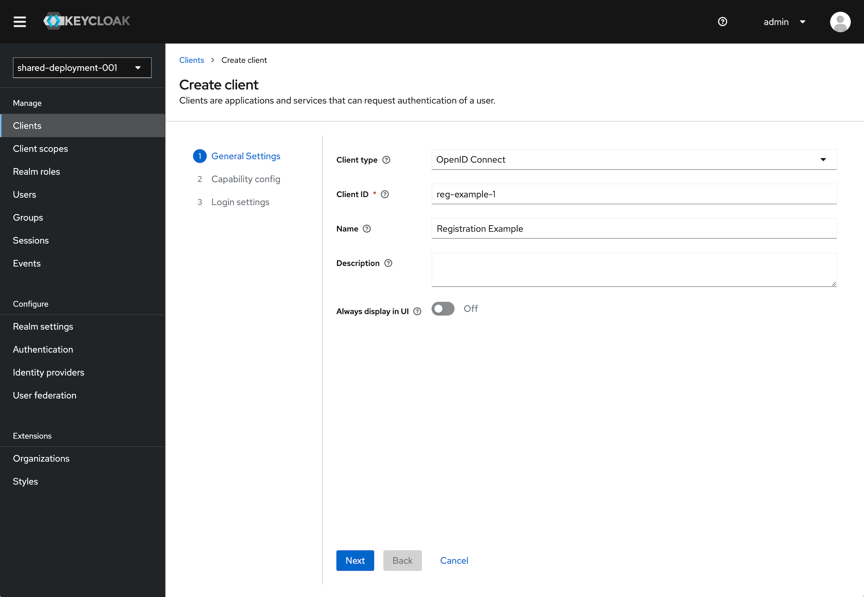 Keycloak OIDC Create Client General Settings